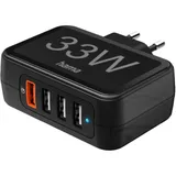 Ladegerät 230V Hama 4-Fach QC 3.0 USB 3A 33W Ladegerät für Smartphones und Tablets