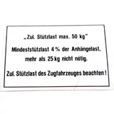 Stützlastschild für Anhänger 50KG 105 x 74 mm