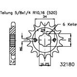 Front sprocket 13 tooth pitch 520 large spline 6 inner diameter 16. 2/20 for: SYM Wolf, CR