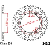 Kettenrad 39Z Teilung 520 Innendurchmesser 130 Lochkreis 150 passend für: Honda XL, NX, XR, CB