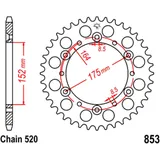 Kettenrad 38Z Teilung 520 Innendurchmesser 152 Lochkreis 175 passend für: Yamaha YFZ, YFM, YFS