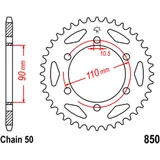 Kettenrad 33 Zähne für 530 Teilung, 90 mm Innendurchmesser, 110 mm Lochkreis