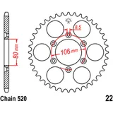 Kettenrad 45Z Teilung 520 Innendurchmesser 080 Lochkreis 106 passend für: Aprilia RX, SX, MX