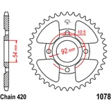 Kettenrad 47Z Teilung 420 Innendurchmesser 054 Lochkreis 092 passend für: Yamaha TZR