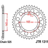Kettenrad 44Z Teilung 525 Innendurchmesser 145 Lochkreis 165 passend für: Honda NT, VFR