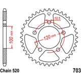 Kettenrad 44Z Teilung 520 Innendurchmesser 100 Lochkreis 120 passend für: Aprilia RS, Tuono, RSV