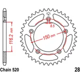 Kettenrad 42Z Teilung 520 Innendurchmesser 116 Lochkreis 150 passend für: Aprilia RS