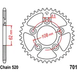 Kettenrad 38Z Teilung 520 Innendurchmesser 062 Lochkreis 108 passend für: Cagiva Mito, Raptor, Supercity