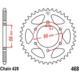 Rear sprocket 36 tooth pitch 428 inner diameter 068 bolt spacing 086 for: Kawasaki BN