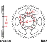 Kettenrad 44Z Teilung 428 Innendurchmesser 062 Lochkreis 080 passend für: Yamaha YZ