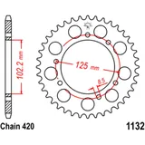 Rear sprocket 48 tooth pitch 420 inner diameter 102 bolt spacing 125 for: Derbi Senda, Dekker
