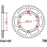 Kettenrad 46Z Teilung 520 Innendurchmesser 130 Lochkreis 152 passend für: Aprilia SXV, RXV