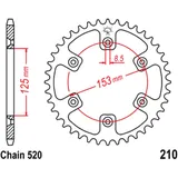 Kettenrad 44Z Teilung 520 Innendurchmesser 125 Lochkreis 153 passend für: Honda CRF, CR, XR