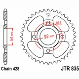 JT SPROCKETS Standard Stahlritzel hinten 835 - 428 für Yamaha RD125, SR125, TZR125