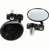 SHIN YO Alu-mirror for handlebar-end, round, black, with joint, from 13 mm on inner diameter H/bars, pair.