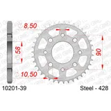 Stahl-Kettenrad AFAM 428 - 39Z Silber 1020139