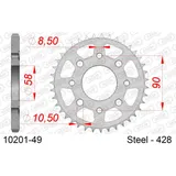 Stahl-Kettenrad AFAM 428 - 49Z Silber 1020149