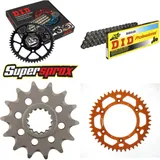 Kettensatz Alu orange für: KTM SXC400 Tiainen Replica 99- 14-45-118 DID520 Clip