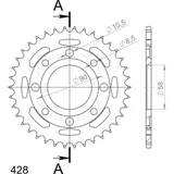 Steel-Rear Sprocket / Chain Wheel Supersprox 428/38t black