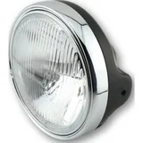 Lampe Licht SHIN YO LTD-Scheinwerfer, 7 Zoll, H4-Einsatz mit geprägtem Glas, schwarz glänzend