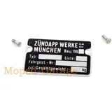 Typenschild Aluminium Schwarz mit Kerbnägel für Zündapp, Bergsteiger, C, GTS, KS, Combinette MG00026102