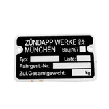 Type plate blank aluminum 1970s for Zündapp, C, CS, CX, Hai, KS, GTS, M, ZD MG00083131