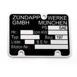 Typenschild MOGA Aluminium Blanko für Zündapp, C, CS, CX, Hai, KS, GTS, M, ZD MG00083133