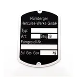 Nameplate MOGA aluminum 50x35mm black for Hercules, Prima 1-6, GT, GX, Presto, Pronto, KX 5, Supra 2 D, Optima, MX 1, MF, MP, M