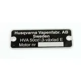 Typenschild Aluminium 50mm x 18mm Schwarz für Husqvarna MG00083274