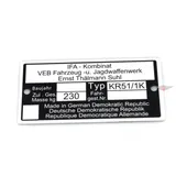 Type plate aluminum 73,80mm 37,09mm 0,7mm for Simson Schwalbe KR51/1K MG00083350