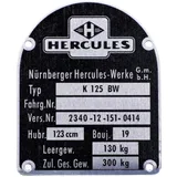 Typenschild Aluminium Schwarz 123 ccm für Hercules, K 125 MG00083456