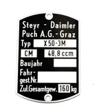 Blank type plate 59x40mm for Puch, X 50-3M MG00083498 Blank type plate 59x40mm for Puch, X 50-3M MG00083498