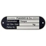 Type Plate "PIAGGIO&CO. Genova" for Vespa all German models ´67, all Italian models 45321