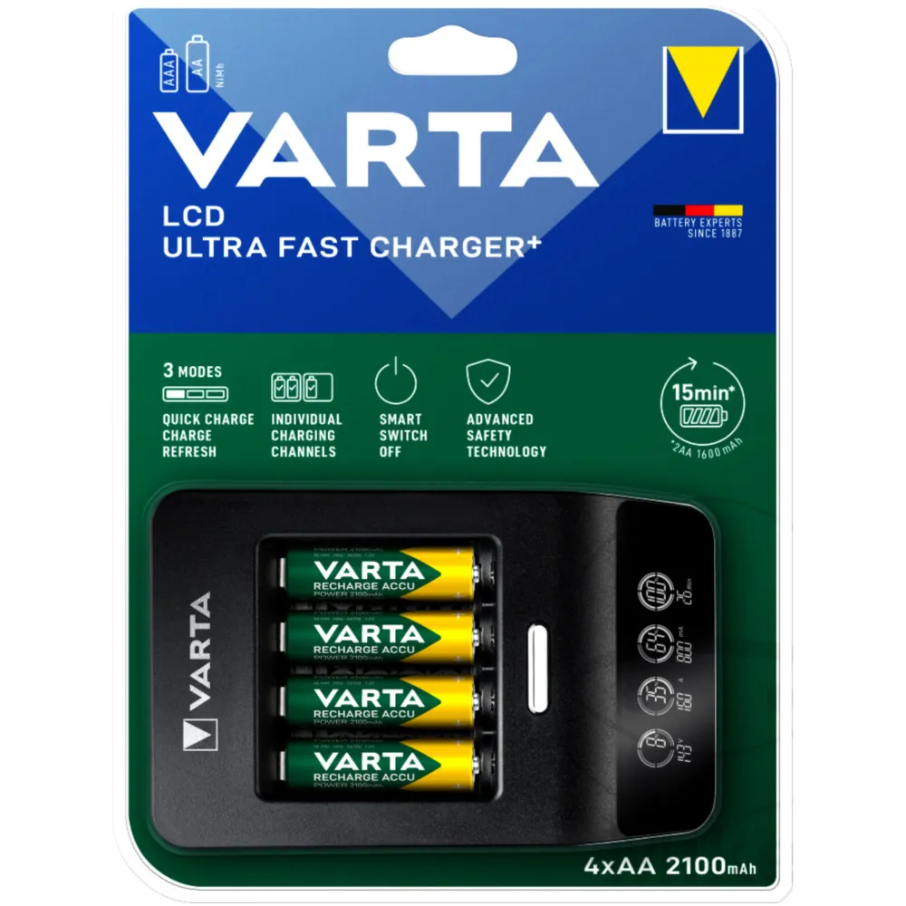 LCD Ultra Fast Battery Charger+ with 4 AA 2100 mAh_0