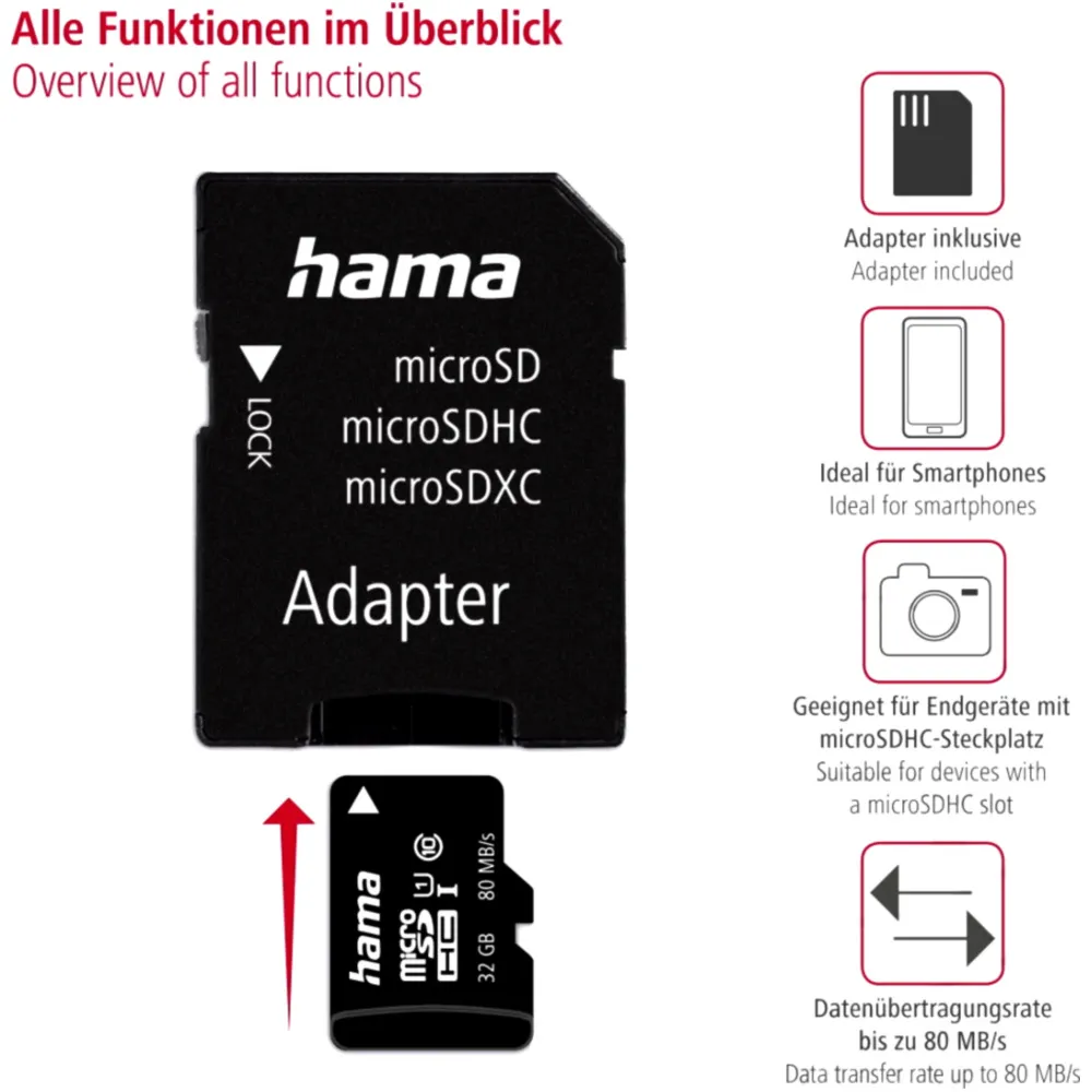 Speicherkarte microSDHC 32GB 80MB/s UHS-I mit Adapter_1