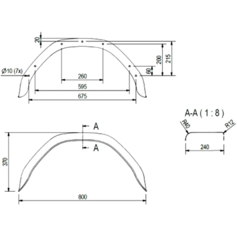 Galvanised Square Rear Fender H2413/12 240/800 MM for Trailers_0