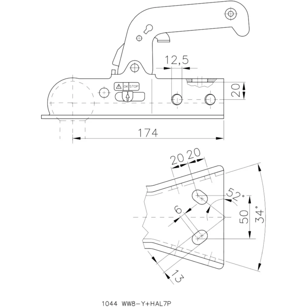 BALL COUPLING 800KG WW8Y for unbraked trailers_0