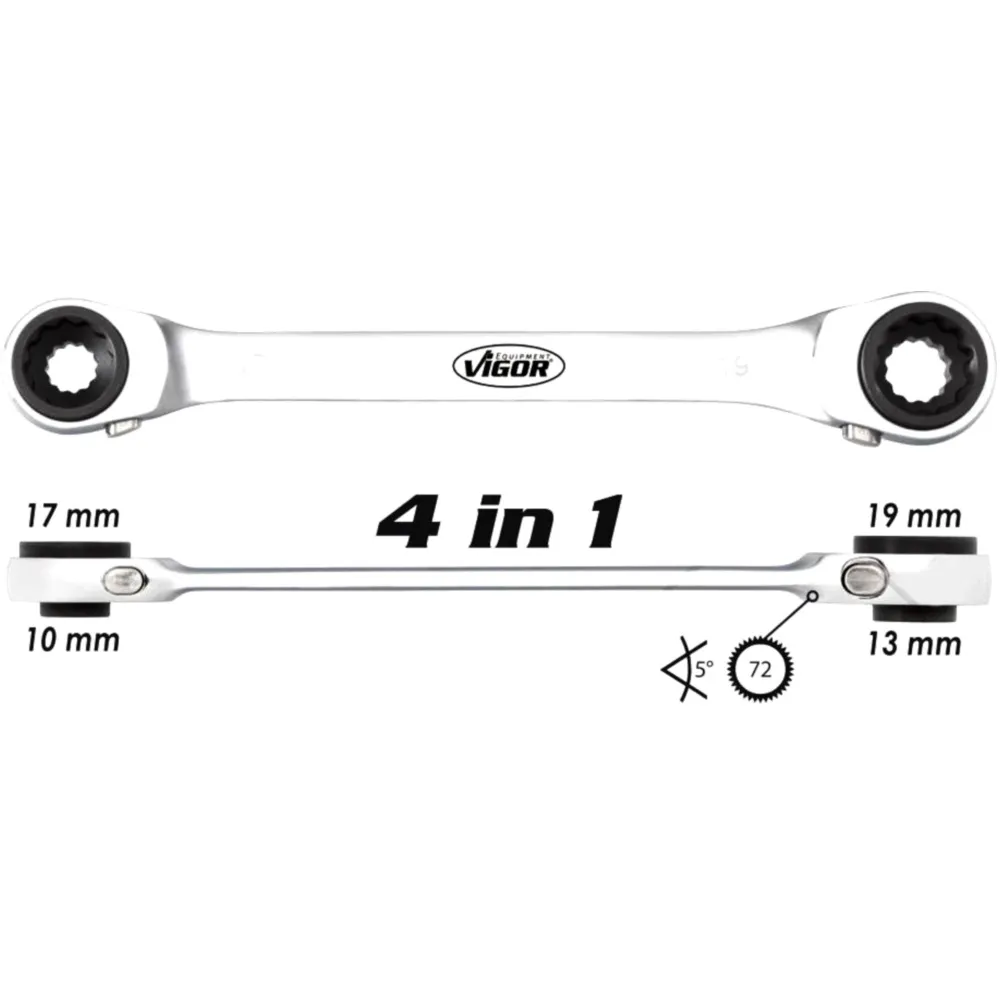 Double Ratchet Ring Wrench 4 in 1 for Motorcycles 10 13 17 19 m
