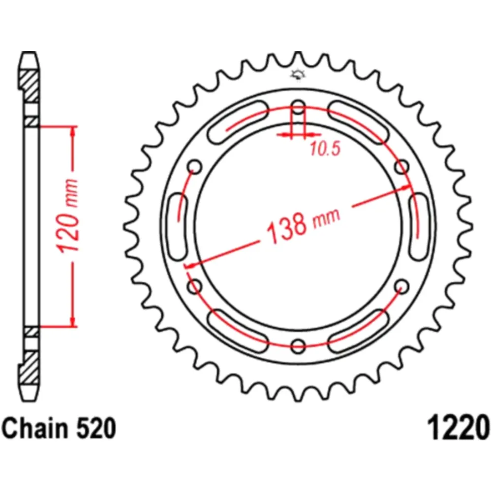 Kettenrad 38Z Teilung 520 Innendurchmesser 120 Lochkreis 138 pa