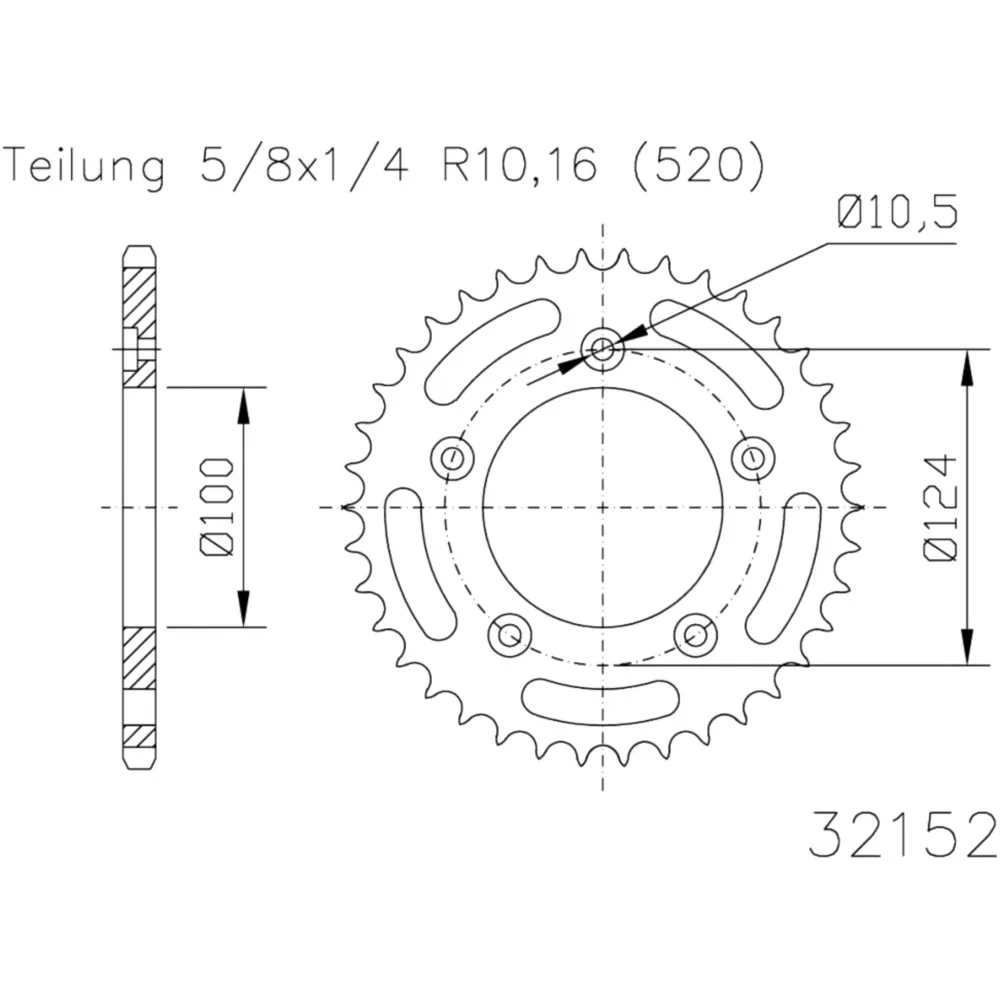 Rear sprocket 45 tooth pitch 520 black inner diameter 100 bolt