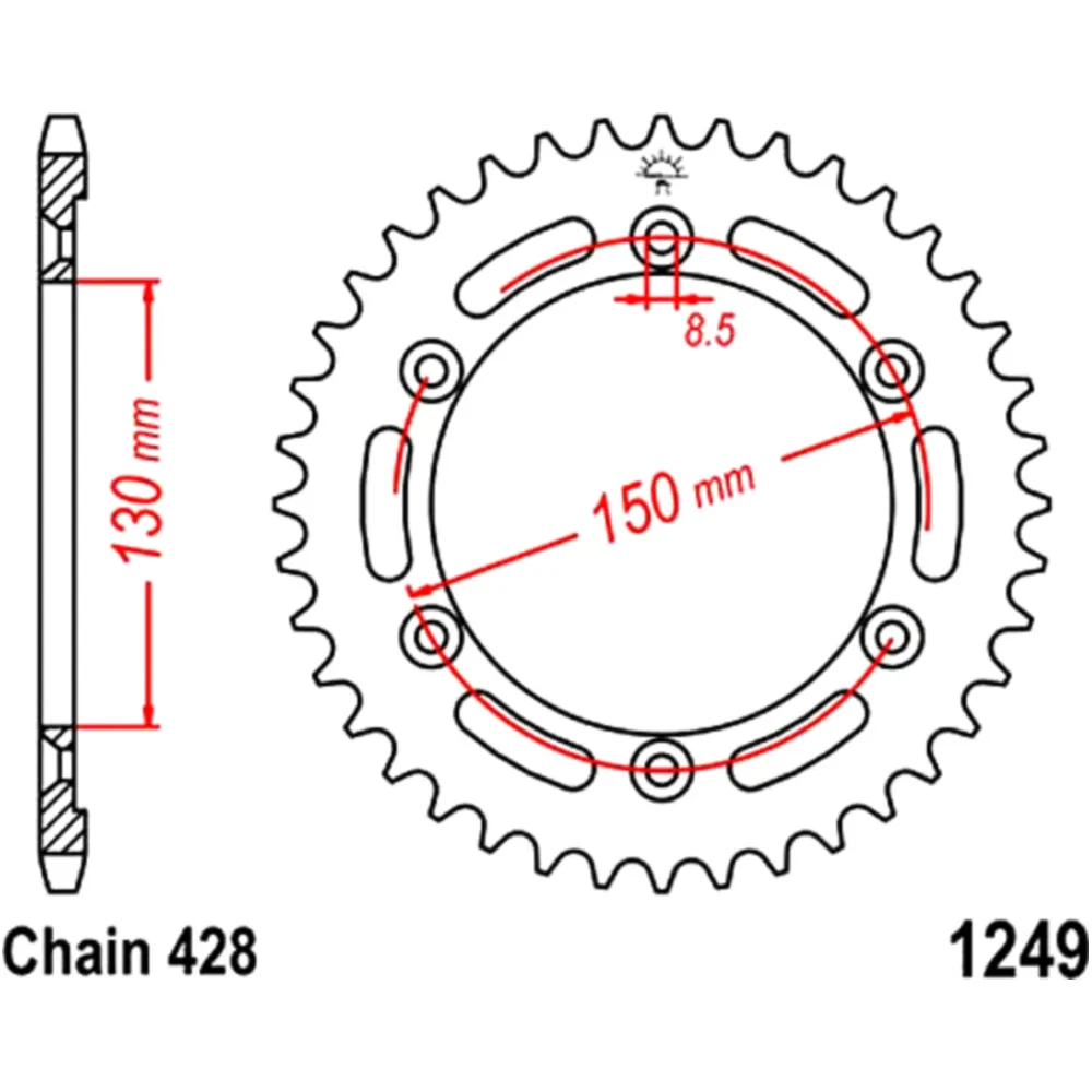 Kettenrad 51Z Teilung 428 Innendurchmesser 130 Lochkreis 150 pa