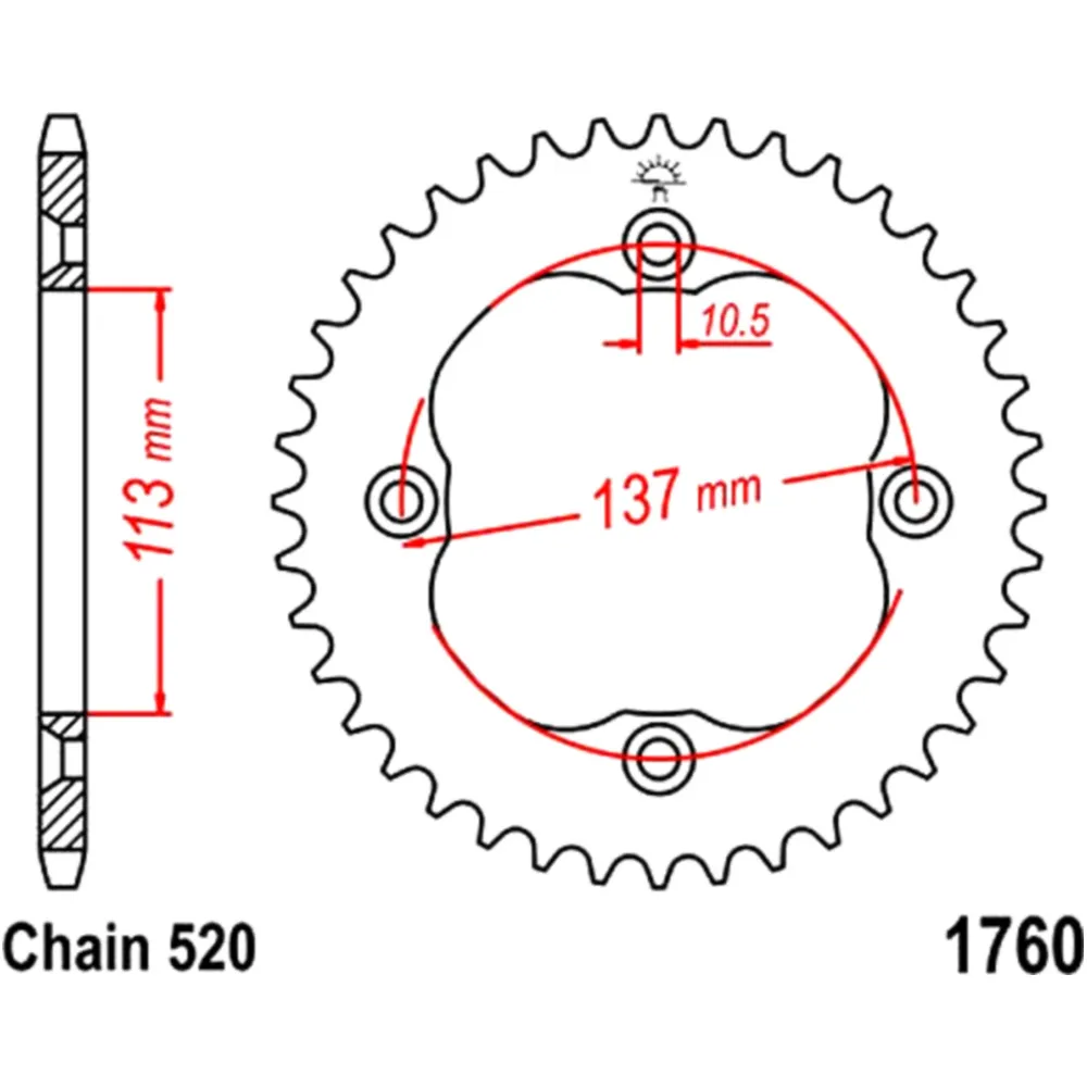 Kettenrad 36Z Teilung 520 Innendurchmesser 113 Lochkreis 137 pa
