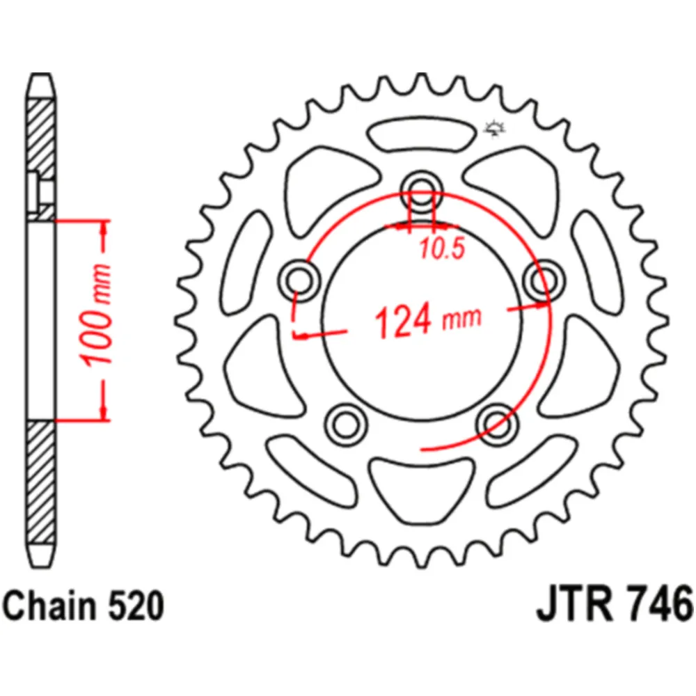 Rear sprocket 44 tooth pitch 520 inner diameter 100 bolt spacin