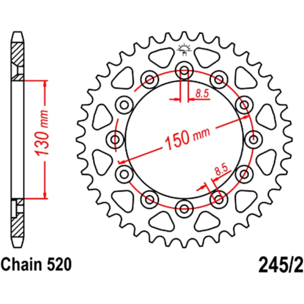 Kettenrad 46Z Teilung 520 Innendurchmesser 130 Lochkreis 150 pa