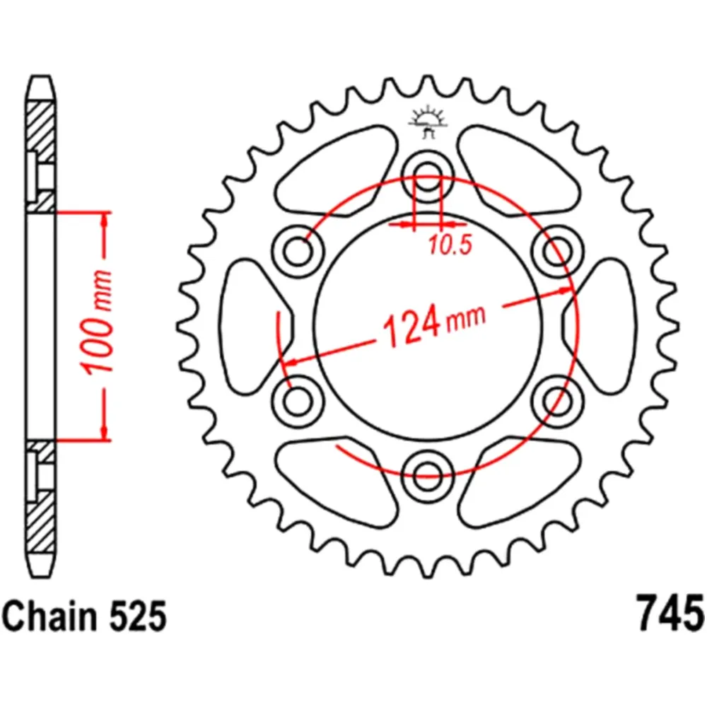 Rear sprocket 42 tooth pitch 525 inner diameter 100 bolt spacin