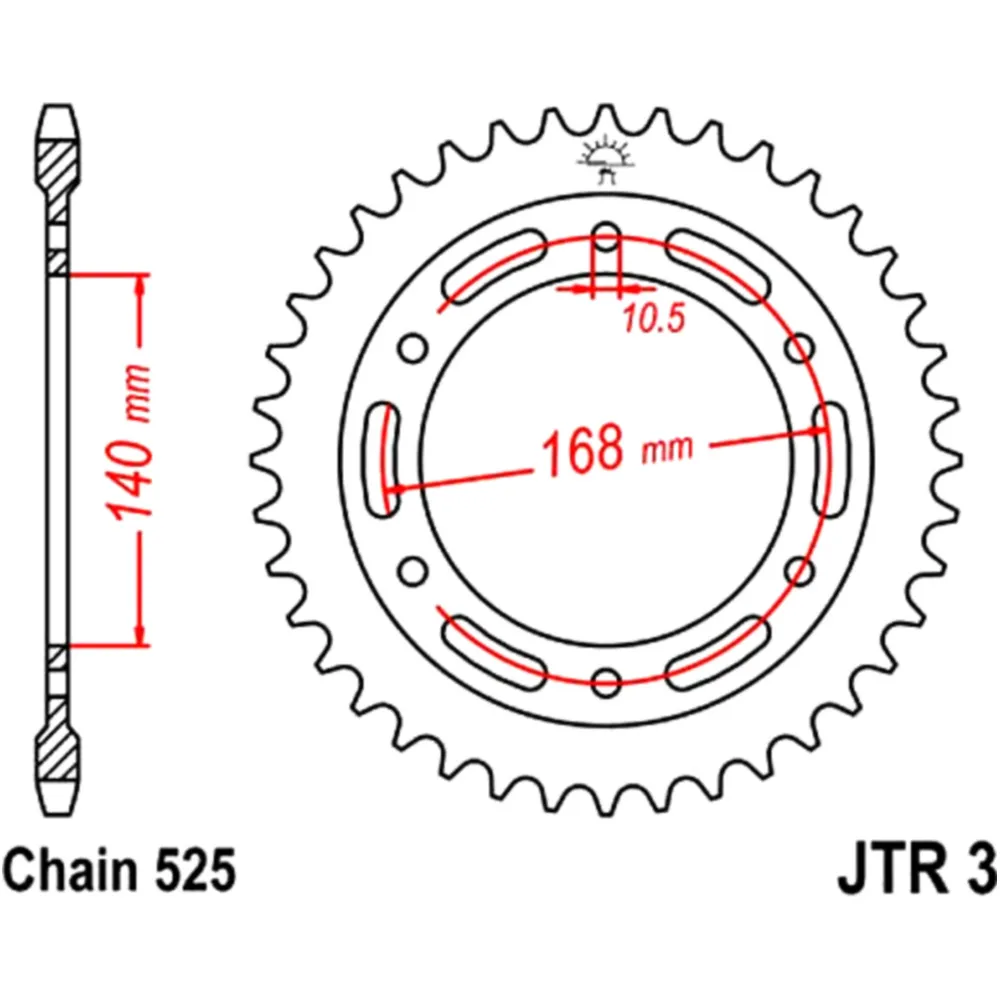 Rear sprocket 47 tooth pitch 525 black inner diameter 140 bolt