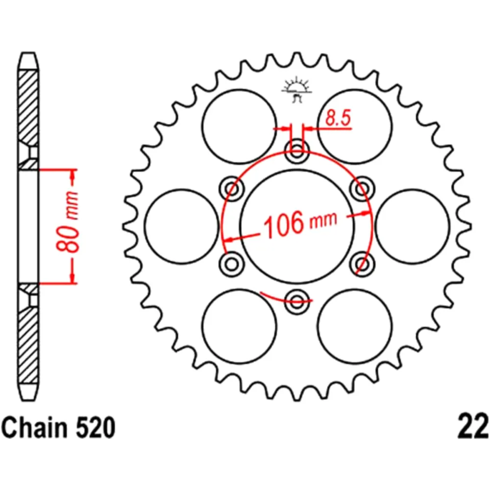 Rear sprocket 42 tooth pitch 520 inner diameter 080 bolt spacin