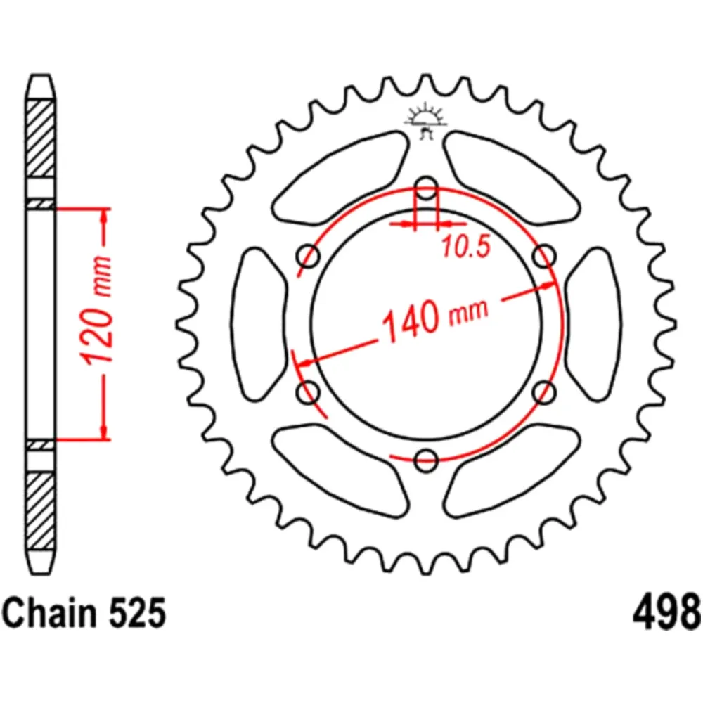 Rear sprocket 46 tooth pitch 525 inner diameter 120 bolt spacin