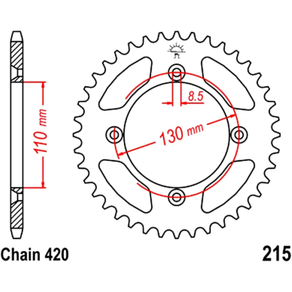 Kettenrad 49Z Teilung 420 Innendurchmesser 110 Lochkreis 130 pa