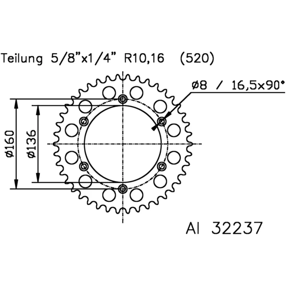 Alu - Kettenrad 48Z Teilung 520 silber Esjot Innendurchmesser 1